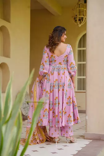 Pink color designer cotton silk fabric designer printed readymade suit