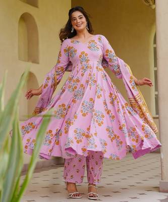 Pink color designer cotton silk fabric designer printed readymade suit 4