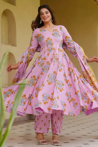 Pink color designer cotton silk fabric designer printed readymade suit