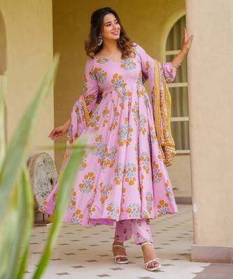 Pink color designer cotton silk fabric designer printed readymade suit 5