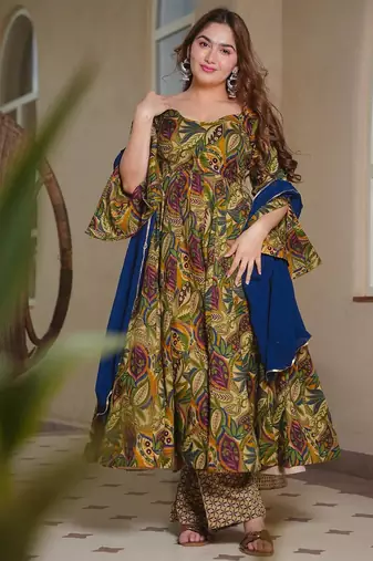 Multy color designer cotton silk fabric designer printed readymade suit
