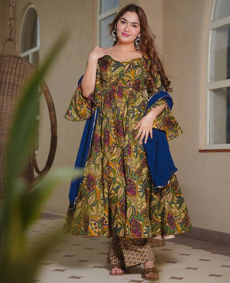 Multy color designer cotton silk fabric designer printed readymade suit