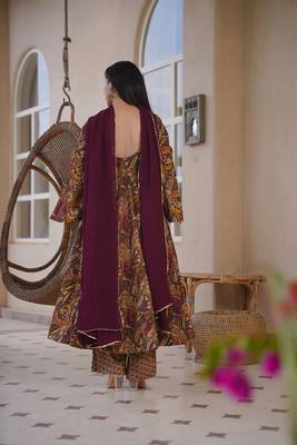 Brown color designer cotton silk fabric designer printed readymade suit 2