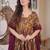 Brown color designer cotton silk fabric designer printed readymade suit