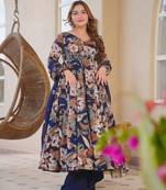 Blue color designer cotton silk fabric designer printed readymade suit