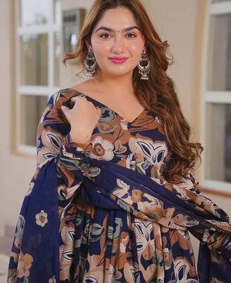 Blue color designer cotton silk fabric designer printed readymade suit 3