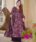 Purple color designer cotton silk fabric designer printed readymade suit