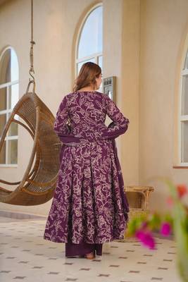 Purple color designer cotton silk fabric designer printed readymade suit 2