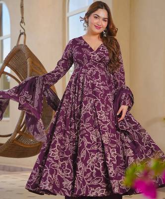 Purple color designer cotton silk fabric designer printed readymade suit 4