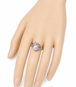 Pearl finger ring with cz accents, silver-tone, adjustable