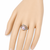 Pearl finger ring with cz accents, silver-tone, adjustable