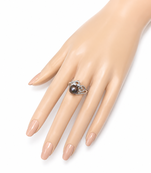 Dark black pearl finger ring with cz stones, adjustable