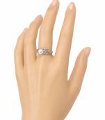 Pearl finger ring with filigree silver band, adjustable