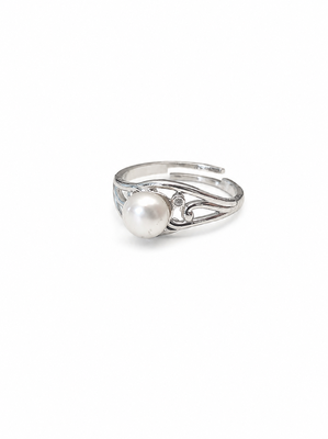 Pearl finger ring with filigree silver band, adjustable 2