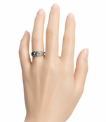 Grey pearl finger ring with cz accents, silver-tone adjustable