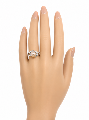 Pearl finger ring with cz accents, silver-tone, adjustable finger ring 1
