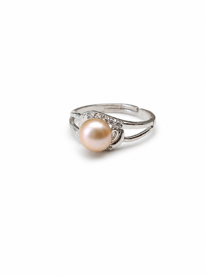 Pearl finger ring with cz accents, silver-tone, adjustable finger ring 2