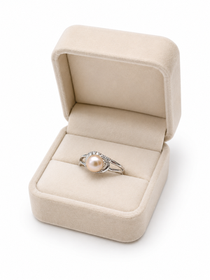 Pearl finger ring with cz accents, silver-tone, adjustable finger ring 3