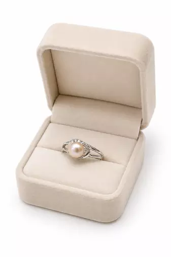 Pearl finger ring with cz accents, silver-tone, adjustable finger ring
