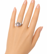 Pearl finger ring with crystal accents, adjustable, silver-tone
