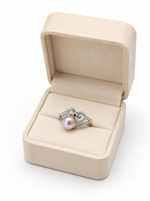 Pearl finger ring with crystal accents, adjustable, silver-tone 2