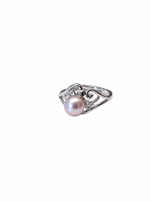 Pearl finger ring with crystal accents, adjustable, silver-tone 3