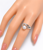 Pearl finger ring with cz accents, silver-tone, adjustable ring