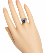 Black pearl finger ring with cz stones, silver-tone