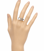 New pearl finger ring with cz accents, silver-tone, adjustable
