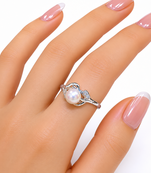 Pearl finger ring with cz accents, silver-tone, adjustable