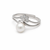 Pearl finger ring with cz flower accent, adjustable, silver