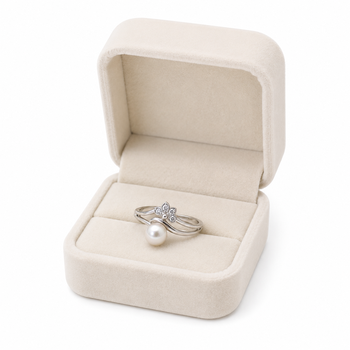 Pearl finger ring with cz flower accent, adjustable, silver 3