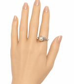 Pearl finger ring with cz accents, silver-tone, adjustable