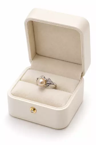 Pearl finger ring with cz accents, silver-tone, adjustable