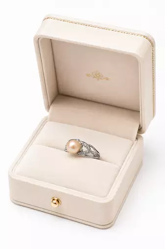 Pearl finger ring with cz accents , silver-tone, adjustable
