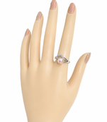 Pearl finger ring with cz accents, silver-tone, adjustable