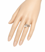 Pearl finger ring with cz stones, silver-tone, adjustable
