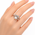 Pearl finger ring with cz heart accents, silver-tone, adjustable