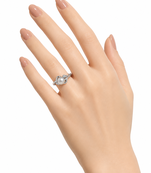 Pearl finger ring with cz accents, silver-tone, adjustable.