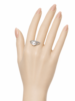 Pearl finger ring for women, silver-tone, adjustable 1