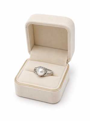 Pearl finger ring for women, silver-tone, adjustable 3