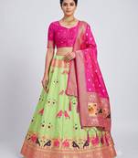 Green Readymade Silk Blend Banarasi Lehenga Choli Set with Dupatta