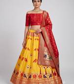 Mustard Readymade Silk Blend Banarasi Lehenga Choli Set with Dupatta