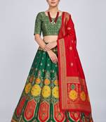 Green Readymade Silk Blend Banarasi Lehenga Choli Set with Dupatta