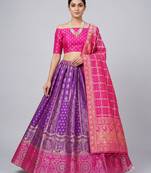 Purple Readymade Silk Blend Banarasi Lehenga Choli Set with Dupatta