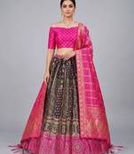 Black Readymade Silk Blend Banarasi Lehenga Choli Set with Dupatta