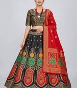 Black Readymade Silk Blend Banarasi Lehenga Choli Set with Dupatta