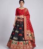 Black Readymade Silk Blend Banarasi Lehenga Choli Set with Dupatta