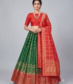 Green Readymade Silk Blend Banarasi Lehenga Choli Set with Dupatta
