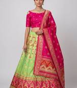 Green Readymade Silk Blend Banarasi Lehenga Choli Set with Dupatta